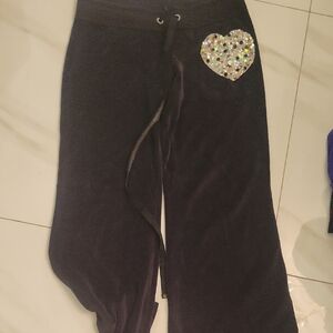 Victoria's Secret PINK Black Sweatpants with Sequin Heart Accent